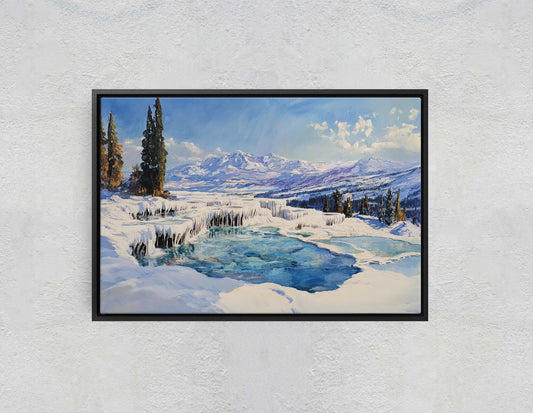 Snow Hot Springs, Winter painting, Scenic Art,  Winter Mountain Print