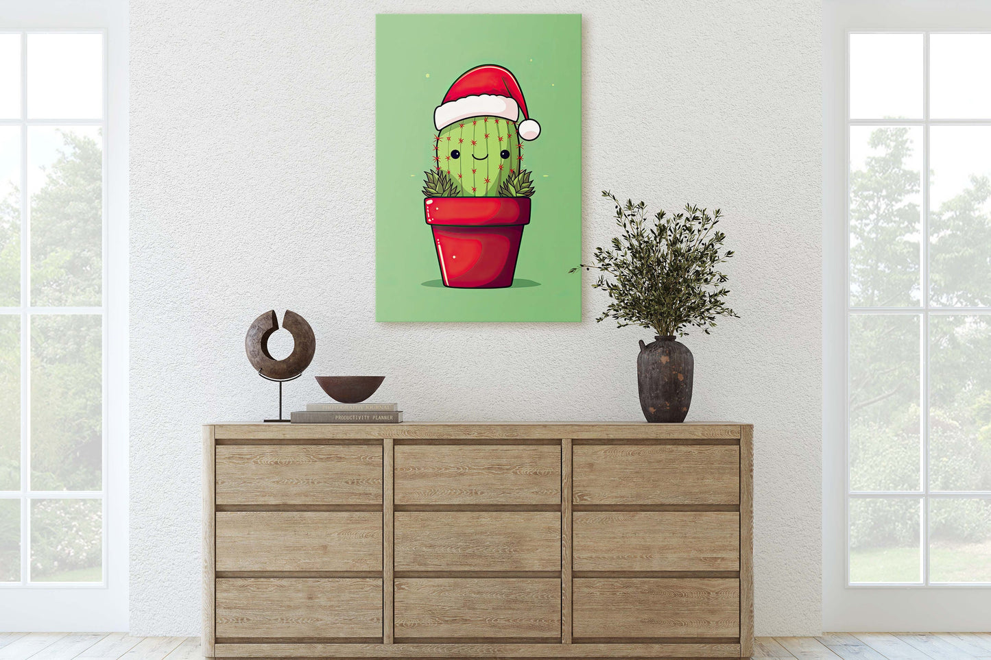 Christmas Cactus, Cute Cactus, Cute Christmas Decor, Illustration, Southwester, Chibi Style, Cartoon Cactus