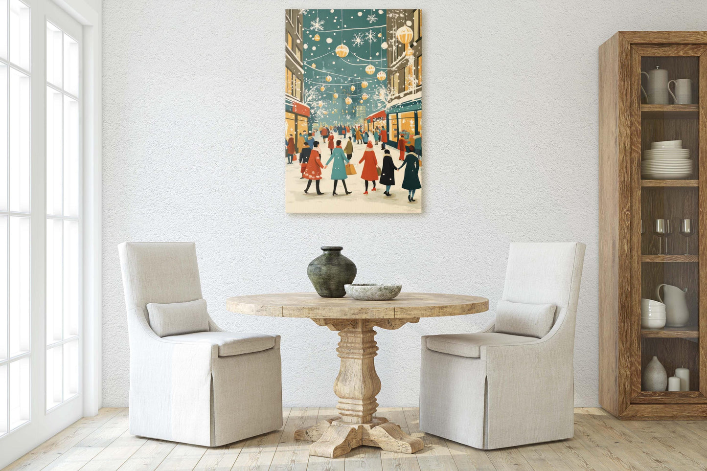 Vintage Christmas Canvas, Christmas Shopping, Christmas Village, Winter Scene