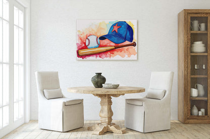 Watercolor Baseball, Baseball Painting, Baseball Bat, Original Art, Sport Lover, Kids Room, Boys Room