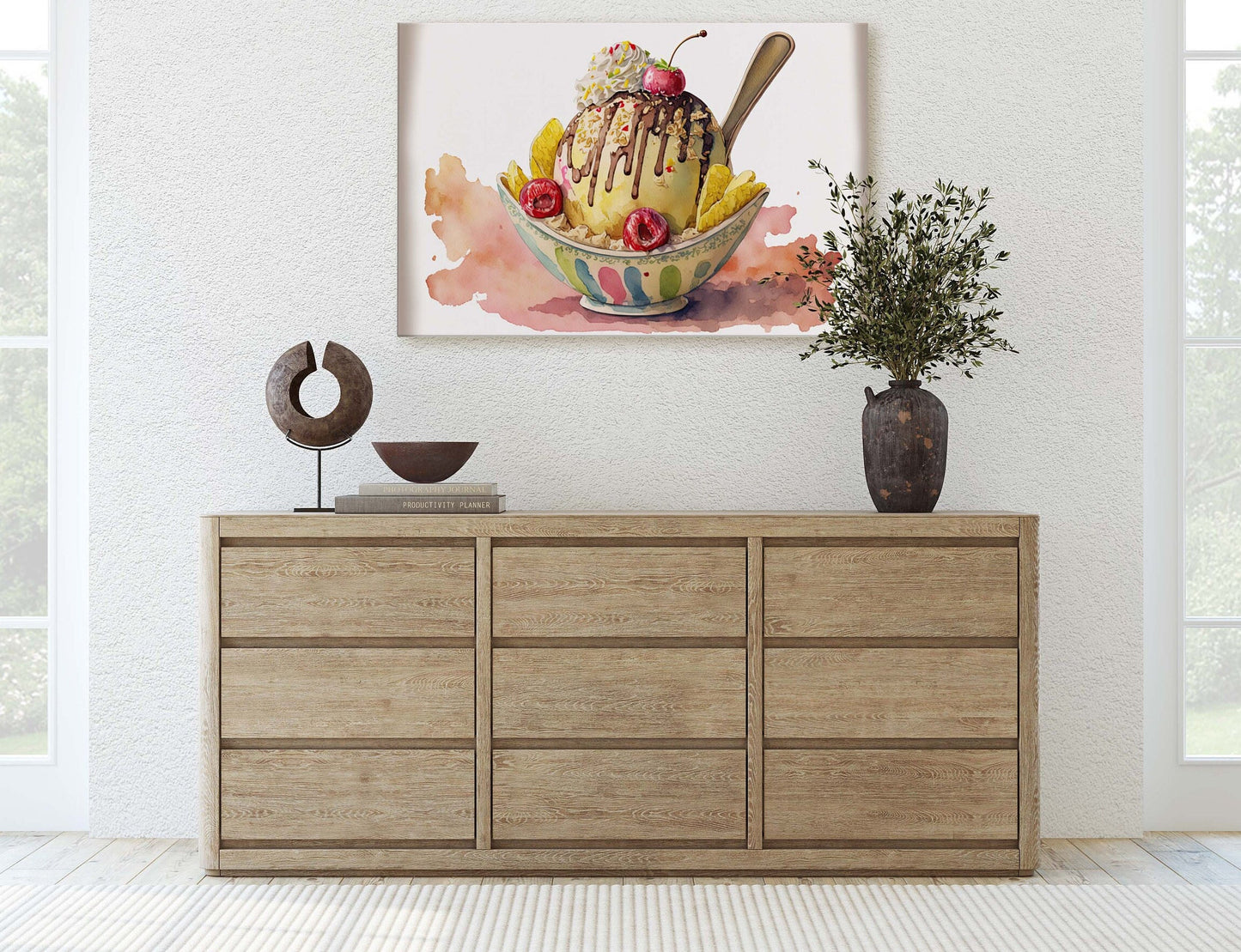 Ice Cream Sundae, Gelato Decor, Dessert Art, Kitchen Wall Art, Dining Room Art Ready To Hang, Large Print, Restaurant Print