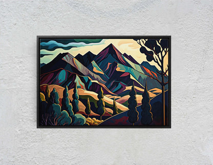 Surreal Mountain, Subdued Landscape, Simplistic Painting, Minimal Abstract, Modern, Art Deco, Geometric Shapes