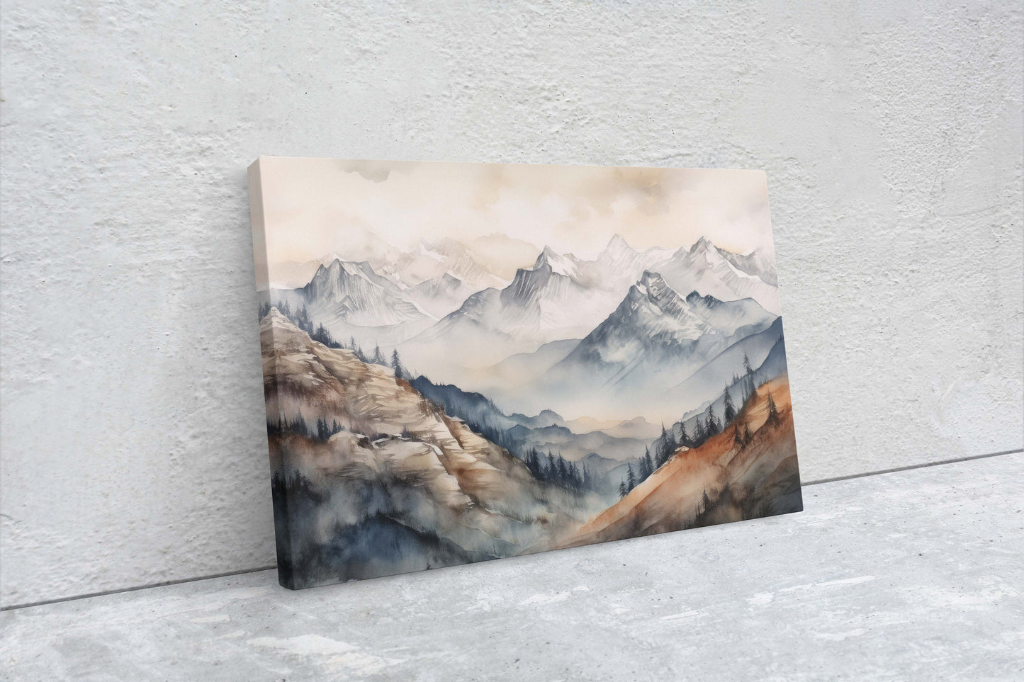Snowy Mountain on Canvas, Subdued Color, Misty Peaks, Fog Landscape, Neutral Tones, Ready to Hang, Large Print, Colorado Mountain
