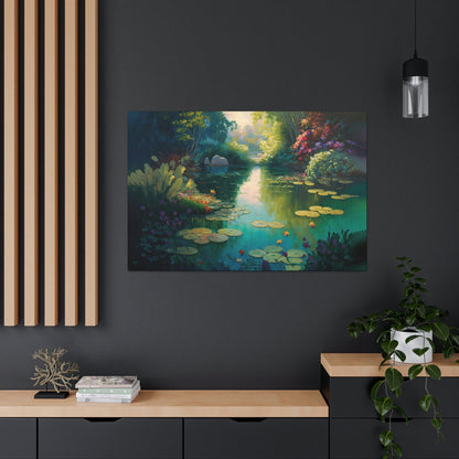 Magical Garden Pond Lily pod Canvas Art Ready To Hang Large Print, Oil Painting, Landscape