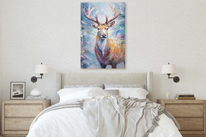 Reindeer Painting, Colorful Reindeer, Winter Art, Festive Decor, Xmas Print, Framed Canvas, Reindeer Print