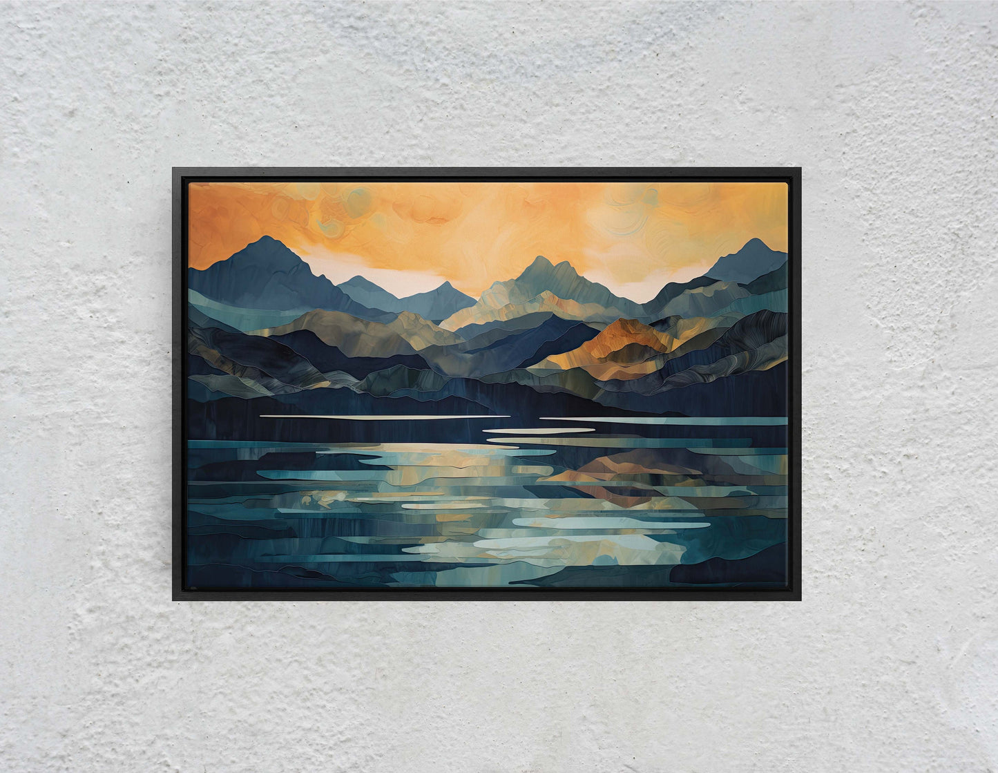 Lakeside Mountains on Canvas, Lake View mountains, Abstract Landscape, Modern Landscape, Neutral Tones, Subtle color, Watercolor Print