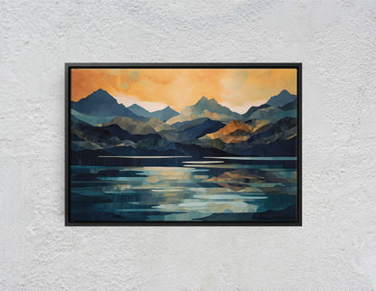 Lakeside Mountains on Canvas, Lake View mountains, Abstract Landscape, Modern Landscape, Neutral Tones, Subtle color, Watercolor Print