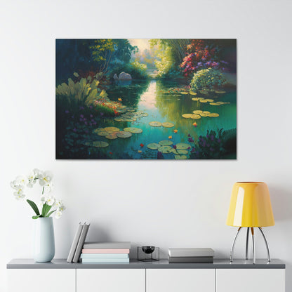 Magical Garden Pond Lily pod Canvas Art Ready To Hang Large Print, Oil Painting, Landscape
