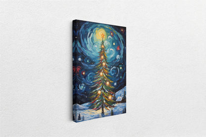 Starry Christmas Tree, Starry Night, Christmas Painting, Xmas Decor, Framed Canvas, Large Painting, Festive Print, Winter Art