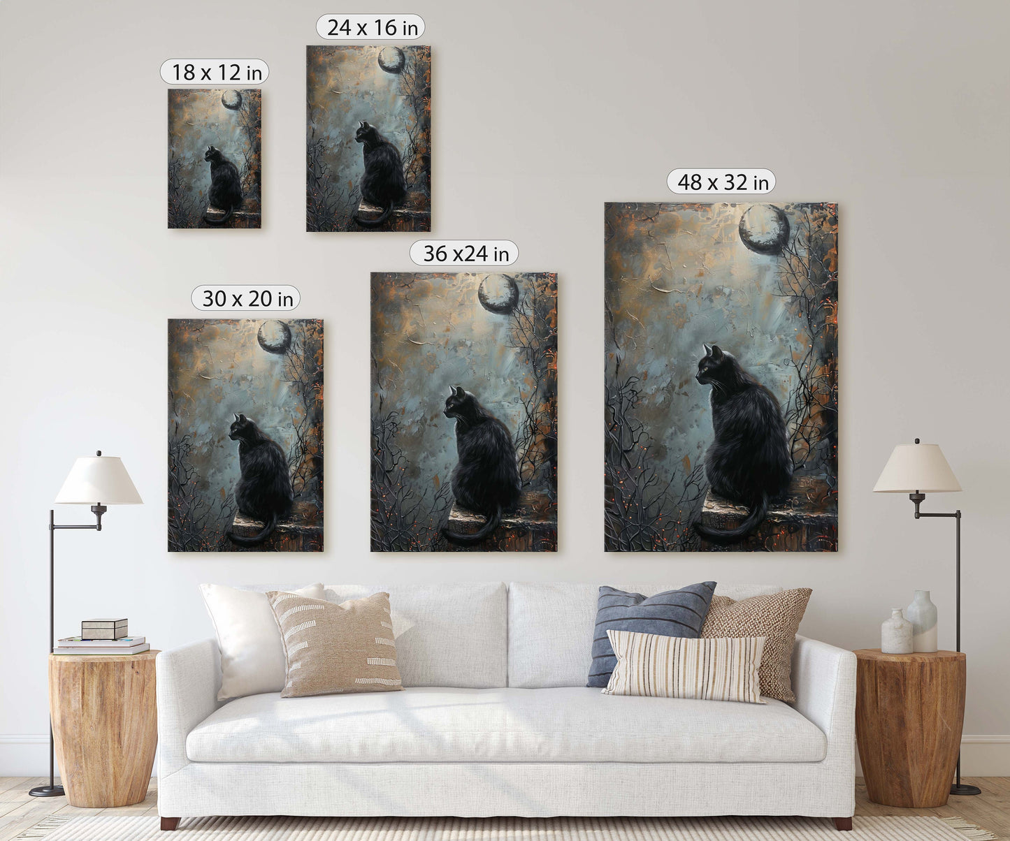 Crypt Cat, Black Cat, Creepy Decor, Framed Canvas, Halloween Decor, Gothic Art, Extra Large Print