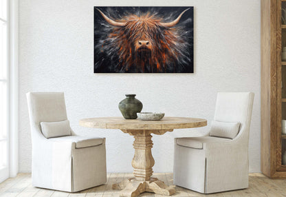Highland Cow, Scottish Cow, Scotland Cattle, Long-haired cow, Rustic Farmhouse, Farm Animal, Barn Decor, Canvas Art Print, Abstract Painting