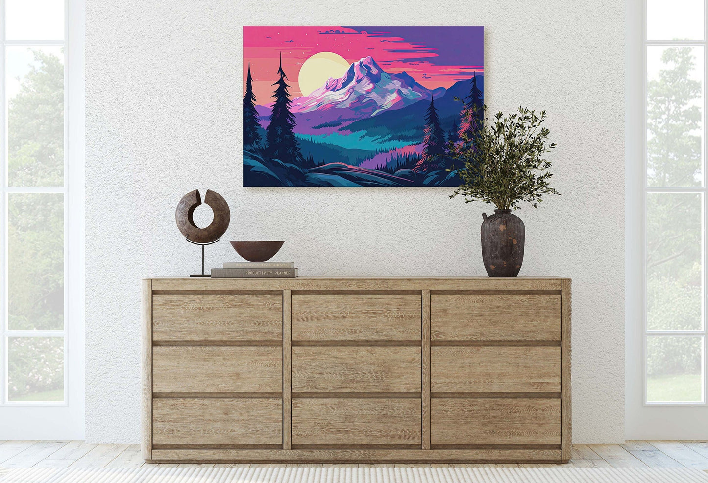 Snowy Mountain on Canvas, Bold Color, Snow Cap, Sunset Landscape, Bright Tones, Ready to Hang, Large Print, Colorado Mountain, Vibrant