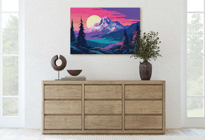 Snowy Mountain on Canvas, Bold Color, Snow Cap, Sunset Landscape, Bright Tones, Ready to Hang, Large Print, Colorado Mountain, Vibrant
