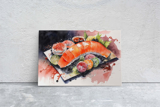Sushi Watercolor, Canvas Art, Large Print, Painting, Food Art, Japanese Decor, Nigiri, Restaurant Decor, Kitchen Wall Art