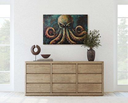 Cthulhu Painting, Evil Octopus, Scary Animal, Gothic Decor, Fantasy Creature