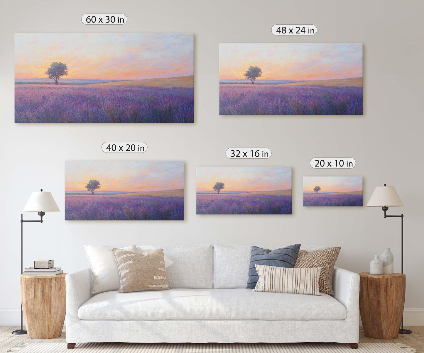 Lavender Fields, Sunset Lavender Painting, Wildflower Painting