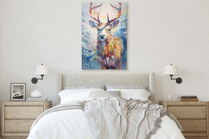 Reindeer Painting, Colorful Reindeer, Christmas Decor, Winter Art, Framed Canvas, Xmas Art, Festive Painting, Christmas Print