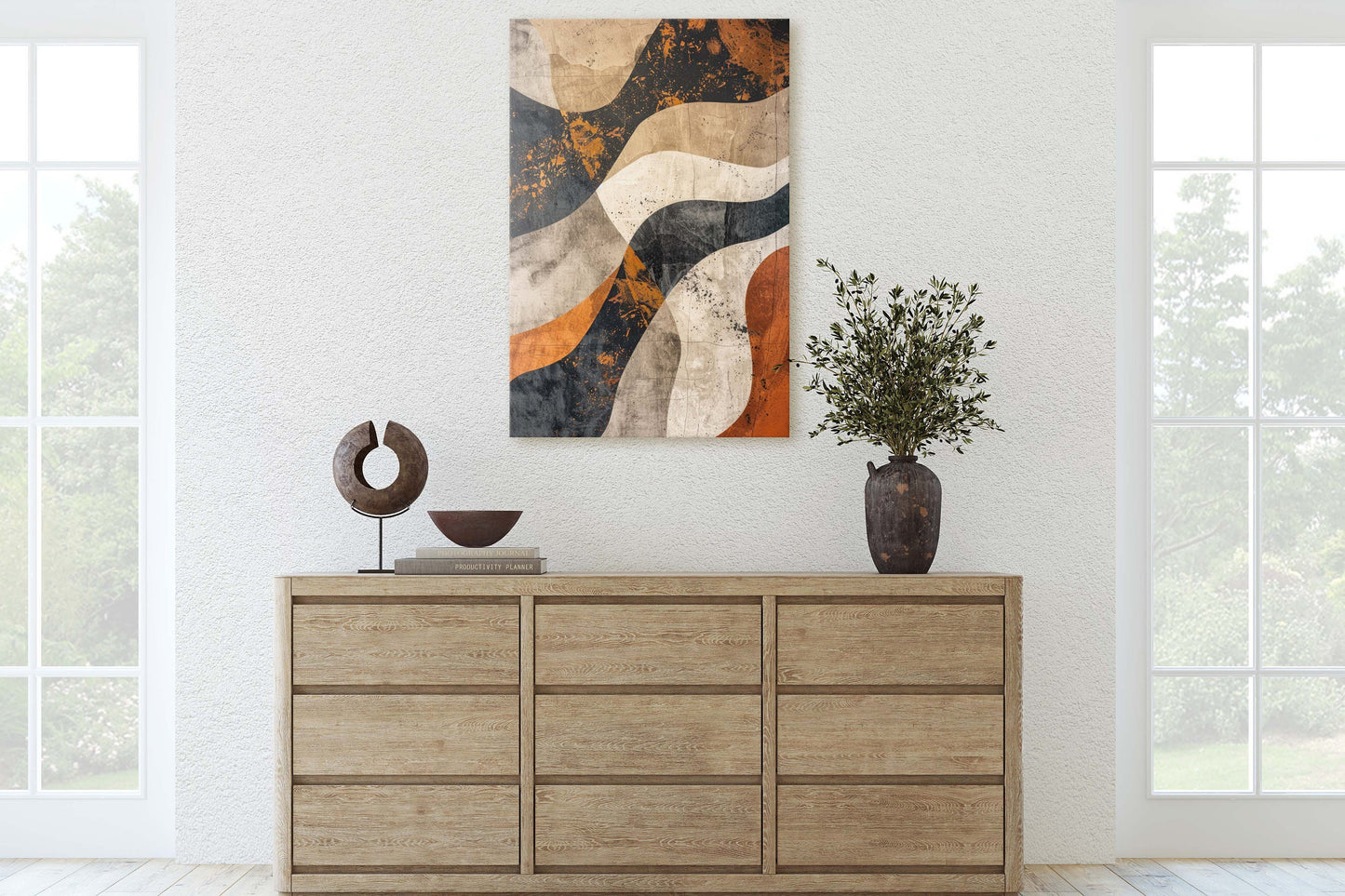 Wabi Sabi Artwork, Minimalist Lines, Neutral Tones, Brown Earth, Extra Large Print, Framed Canvas, Abstract, Texture