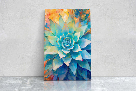 Succulent Canvas, Cactus Painting, Botanical Painting, Large Print, Ready to Hang, Nature Painting, Flower Decor, Gift For Home, Colorful