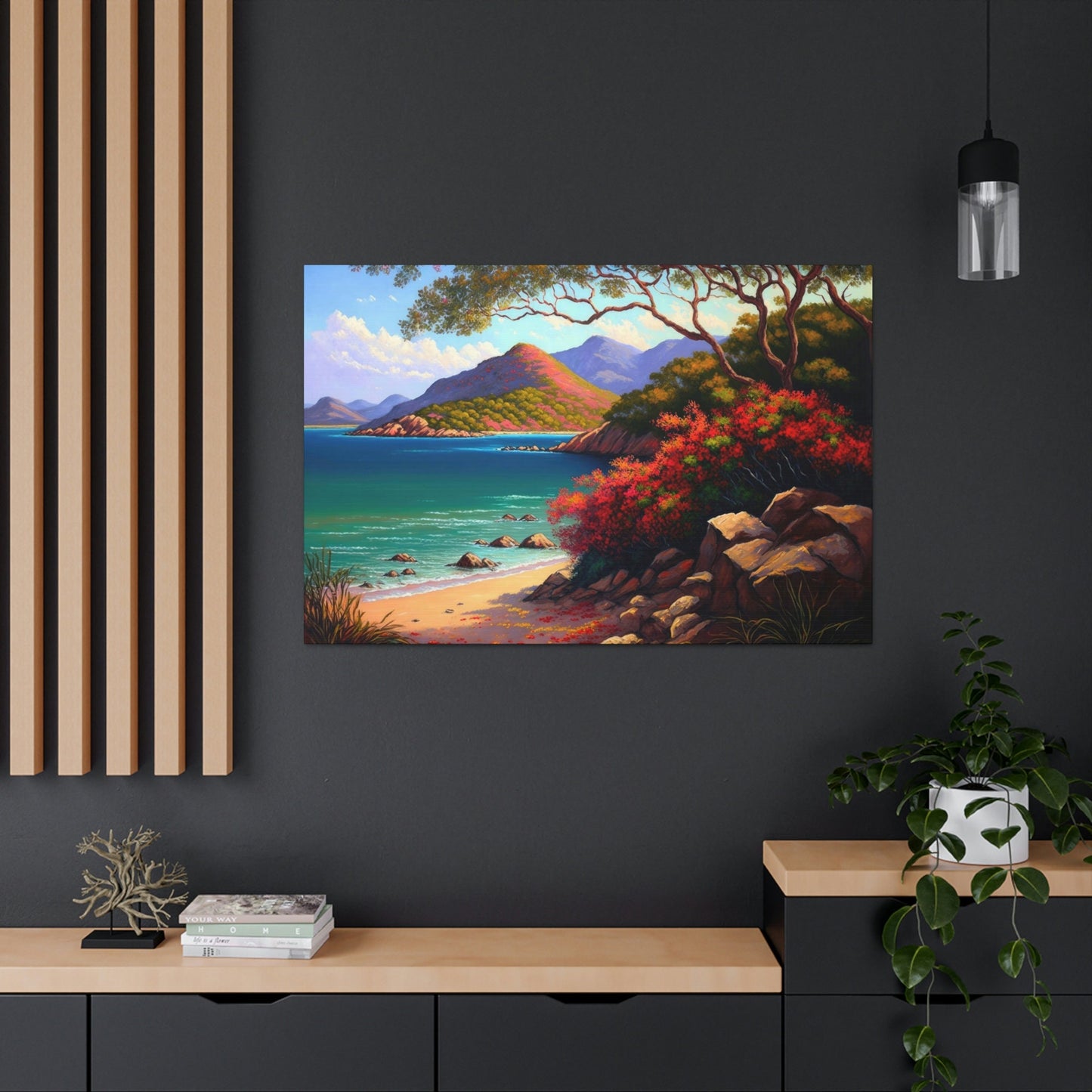 Taboga Island Canvas Art Ready To Hang Large Print, Oil Painting, Panama, Island of Flowers, Beach