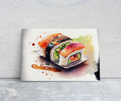 Watercolor Sushi Canvas Art Ready To Hang Large Print