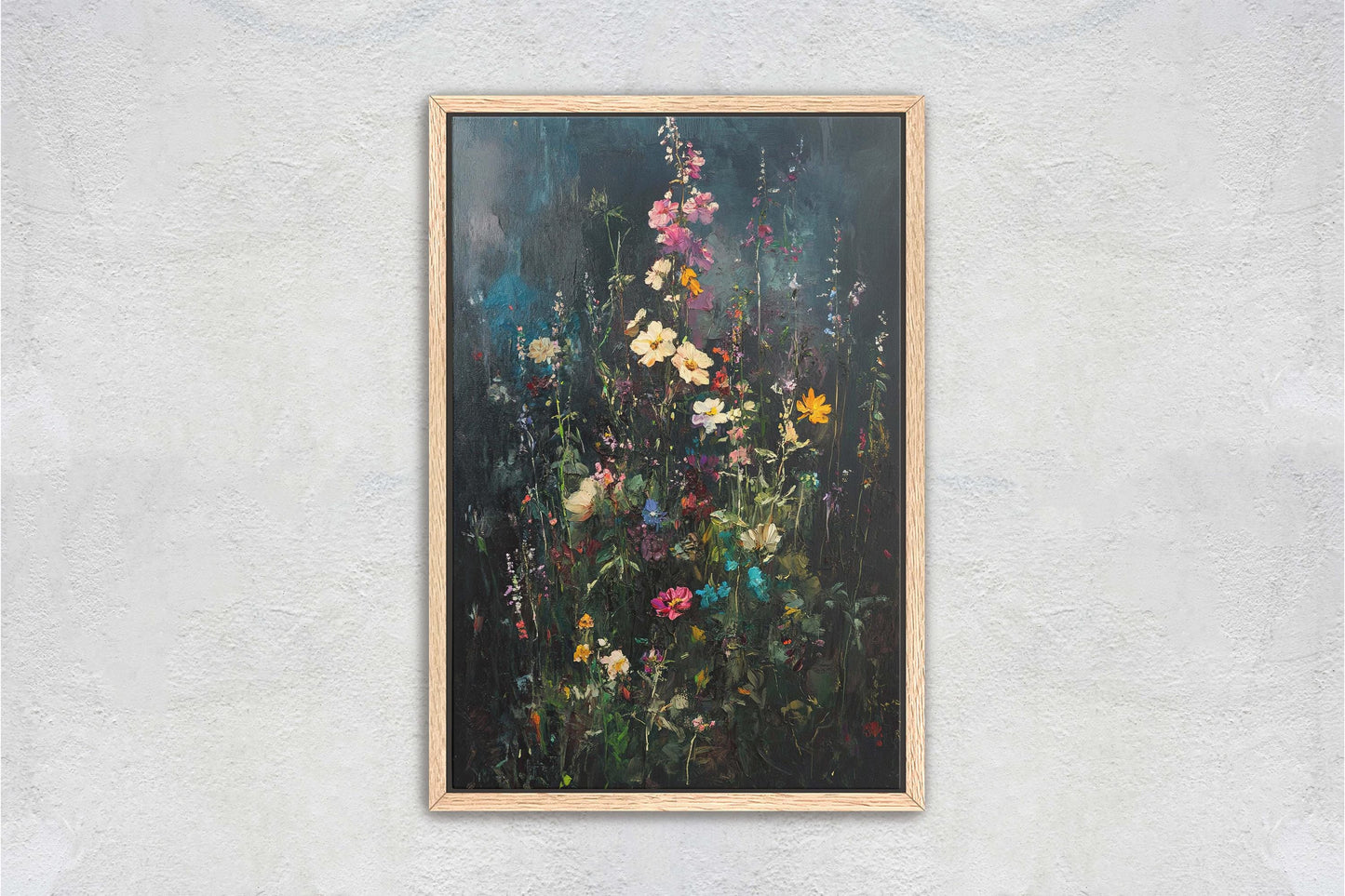 Dark Wildflowers, Black Canvas, Floral Print, Flower Decor