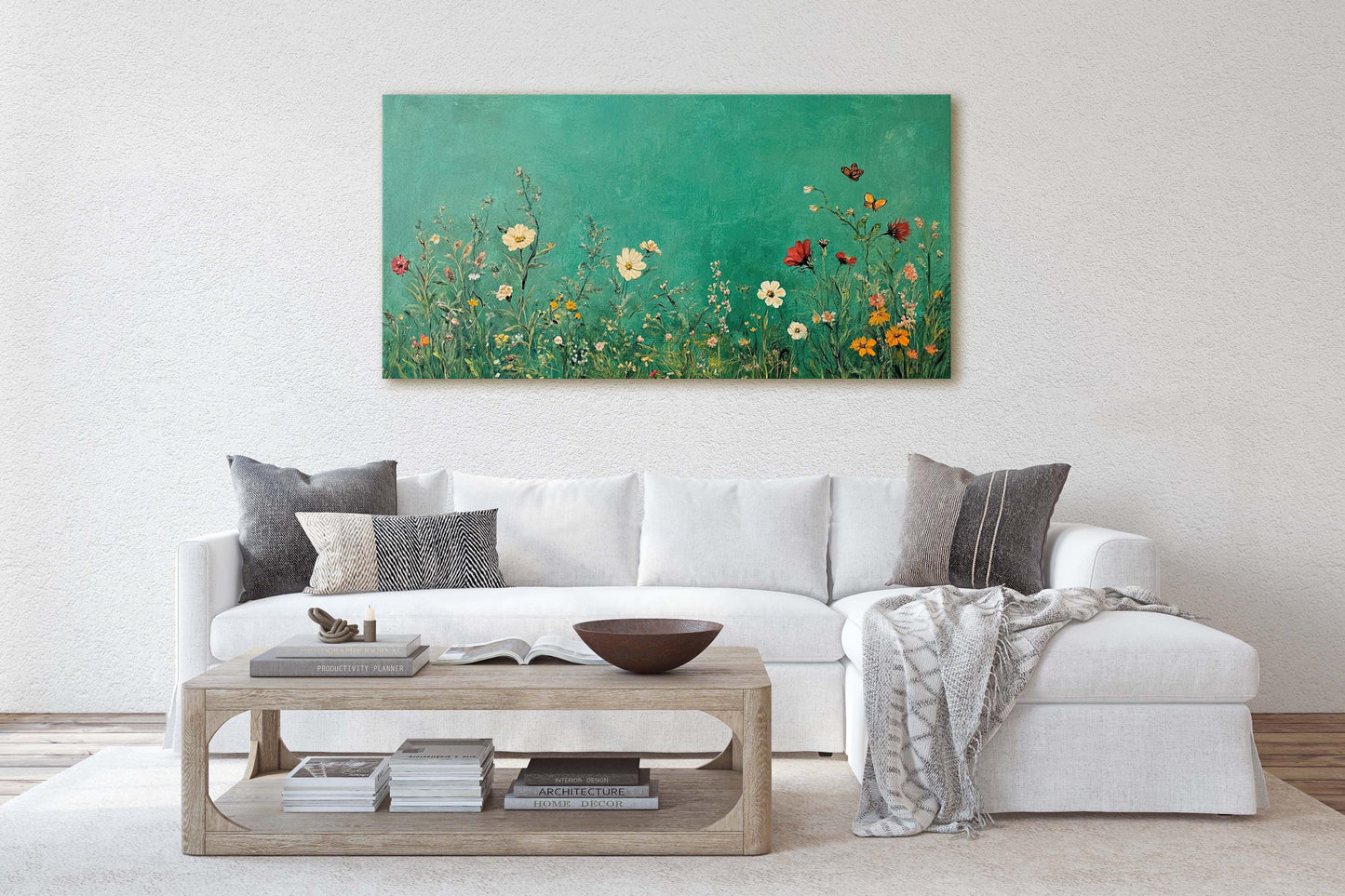 Green Wildflowers, Emerald Green, Framed Print, Living Room, Contemporary Art