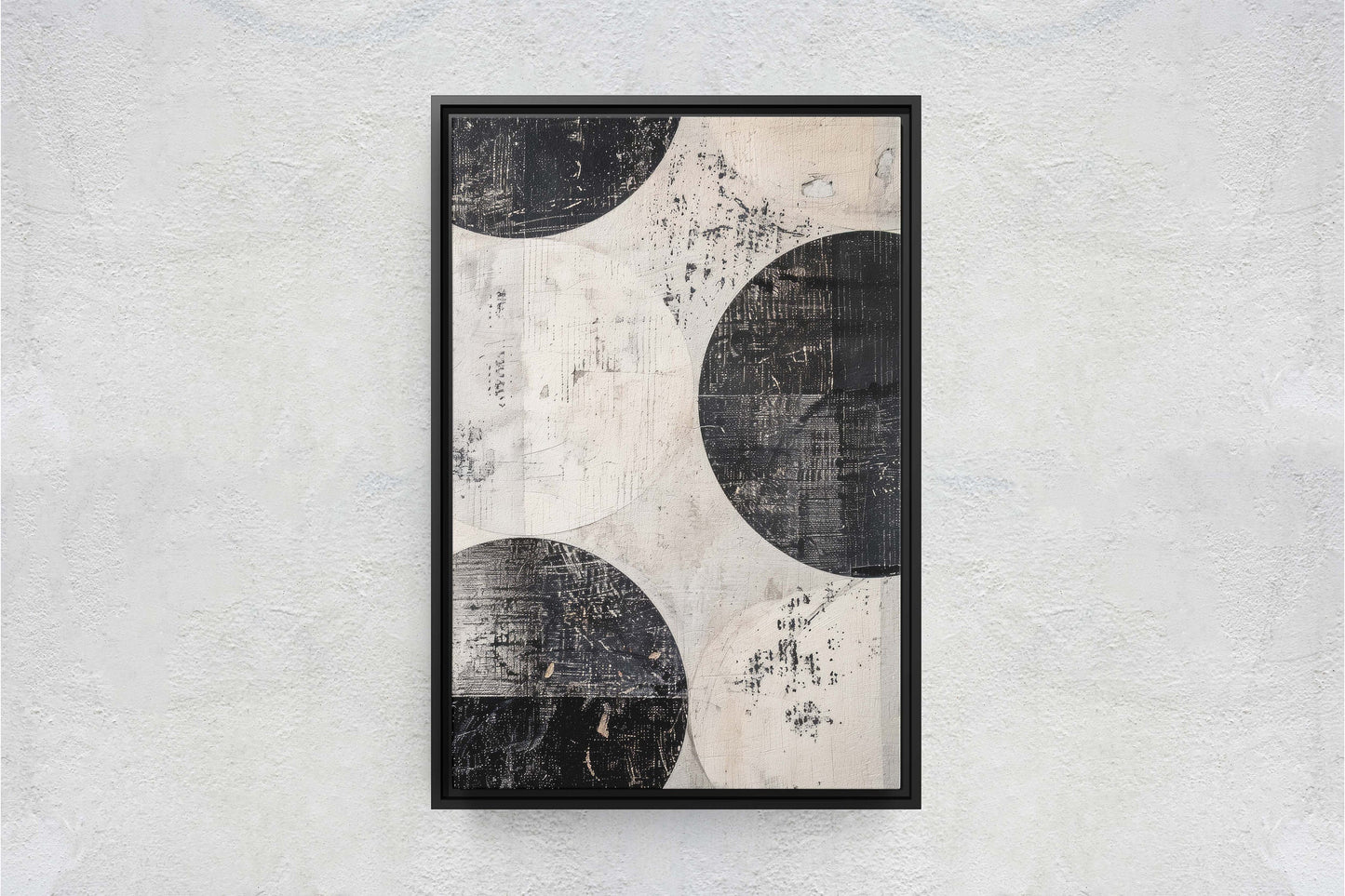 Wabi Sabi Artwork, Minimalist Circles, Neutral Tones, Black and White, Extra Large Print, Framed Canvas, Abstract, Texture