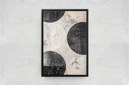 Wabi Sabi Artwork, Minimalist Circles, Neutral Tones, Black and White, Extra Large Print, Framed Canvas, Abstract, Texture