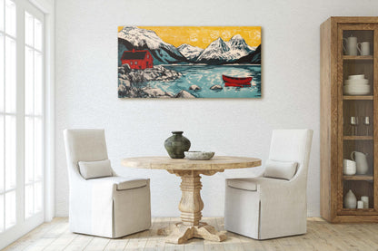 Scandinavian Art, Mountain Cabin, Mountain Lake, Canoe Lake