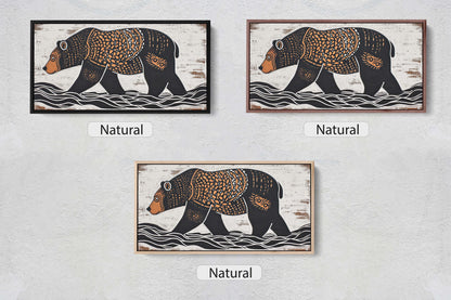 Bear Folk Art, Scandinavian Folk Art, Linocut Print, Wide Art, Large Art Print