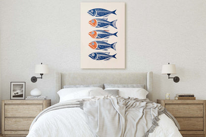 Sardines on Canvas, Modern Scandinavian, Danish Style, Fish Wall Art, Abstract, Framed Canvas, Kitchen Decor, Dining Room, Pop Art