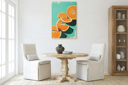 Cut Oranges, Orange Green, Mint Green, Pop Art, Food Art, Kitchen Decor