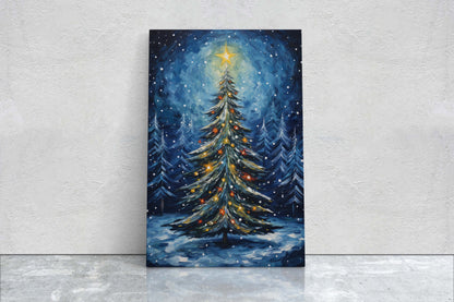 Starry Christmas Tree, Starry Night, Christmas Painting, Xmas Decor, Framed Canvas, Large Painting, Festive Print, Winter Art