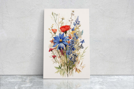 Watercolor Wildflower, Wild flowers, Floral Art, Simple Plant, Nature Decor, Vintage Retro Flower, Abstract, Garden Painting, Farmhouse