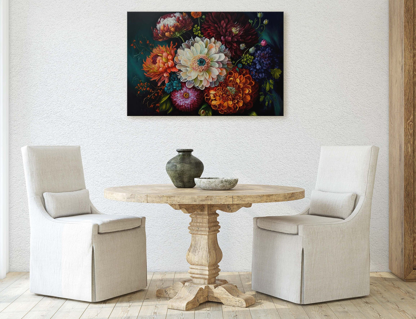 Colorful Flowers Canvas Art Ready To Hang Large Print, Oil Painting, Floral Bouquet