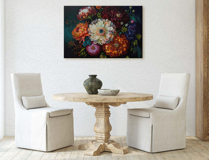 Colorful Flowers Canvas Art Ready To Hang Large Print, Oil Painting, Floral Bouquet