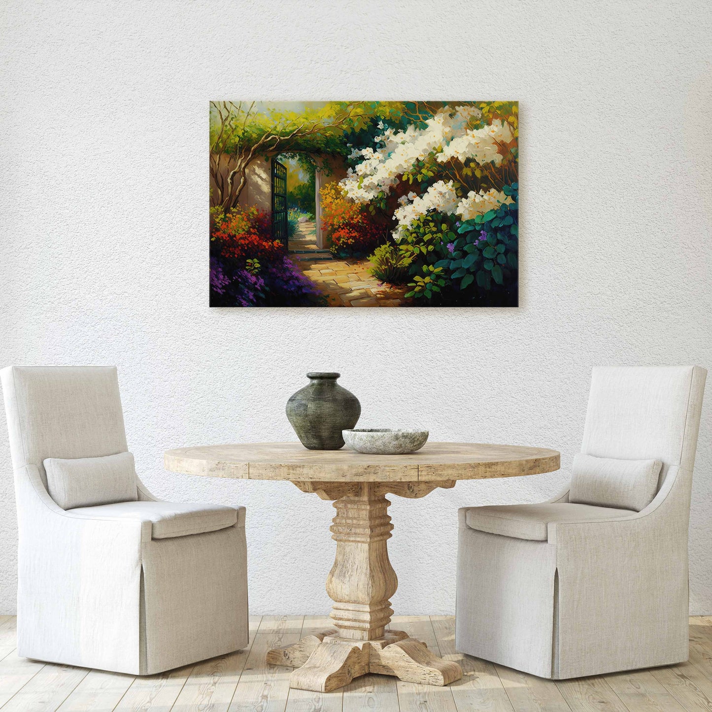 Jasmine Garden, Jasmine Tea Plant,  Flowers Canvas Art Ready To Hang Large Print, Oil Painting, Landscape
