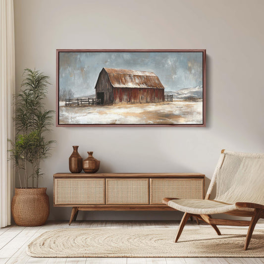 Abandoned Barn Painting, Farm In Winter, Barncore, Cottagecore Print