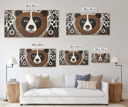 Bear Folk Art, Scandinavian Print, Large Canvas, Linocut Print