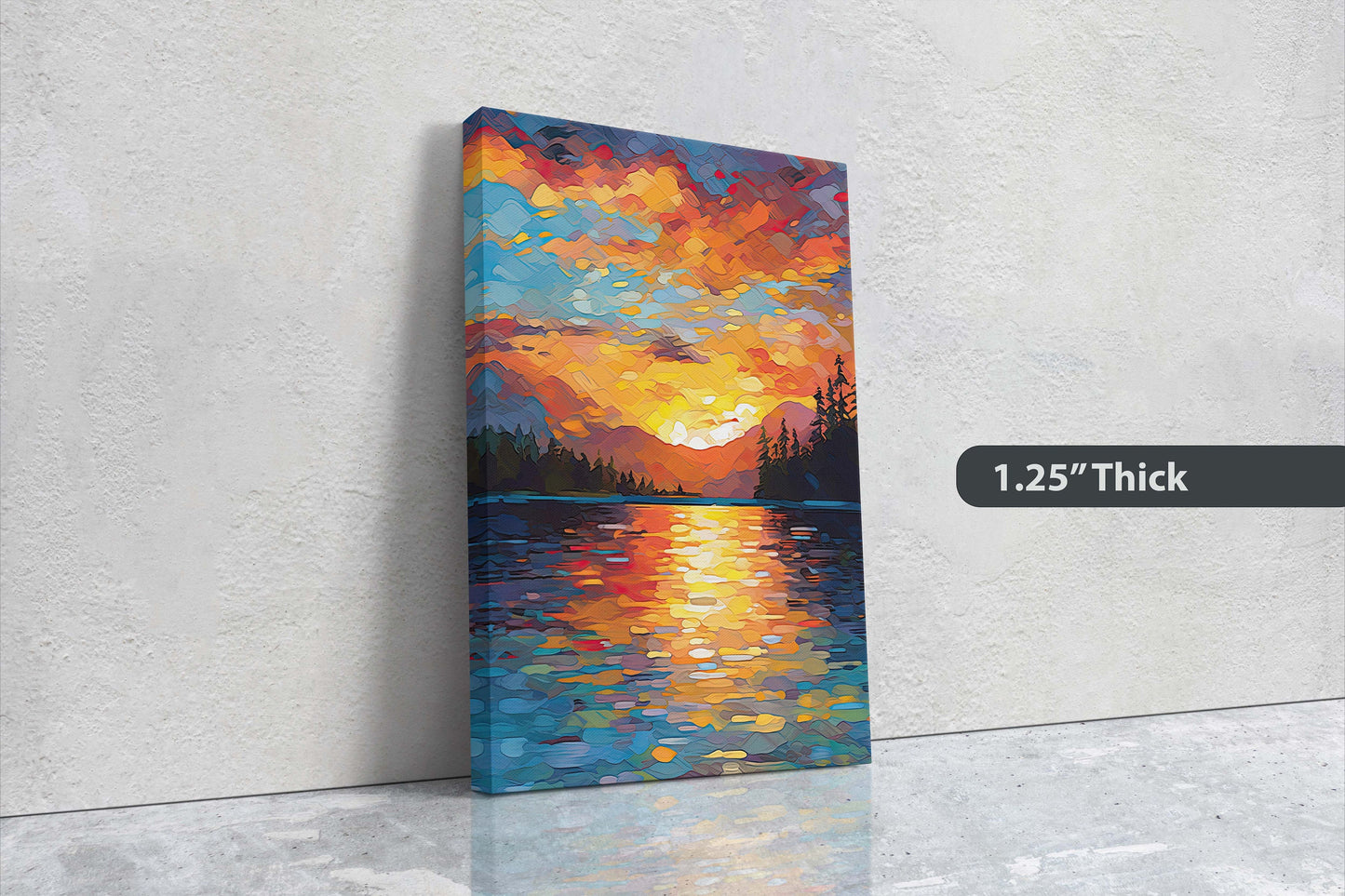 Lake at Sunset, Fauvist Color, Calm Water, Chromatic, Impressionist Art, Landscape Decor, Nature Painting, Ready to Hang, Canvas Print