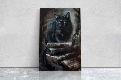 Arcania Black Cat, Dark Academia, Magic Library, Framed Canvas, Halloween Decor, Creepy Decor, Spooky Art