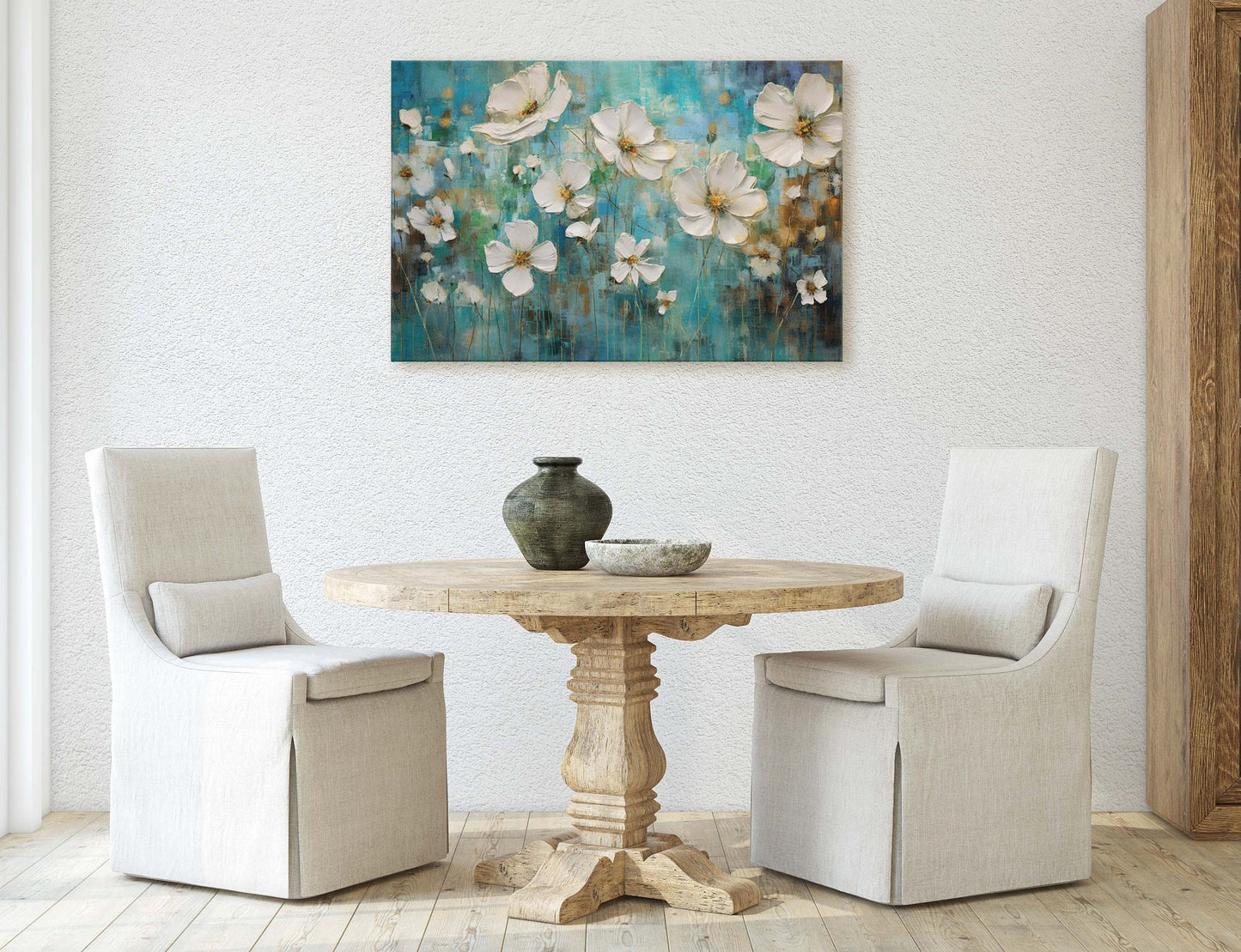 White Poppies on Canvas, Wildflower Print, Subtle Decor, Flower Art, Painting Print, Abstract Flowers, Impressionist Art, Large Print