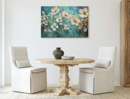 White Poppies on Canvas, Wildflower Print, Subtle Decor, Flower Art, Painting Print, Abstract Flowers, Impressionist Art, Large Print