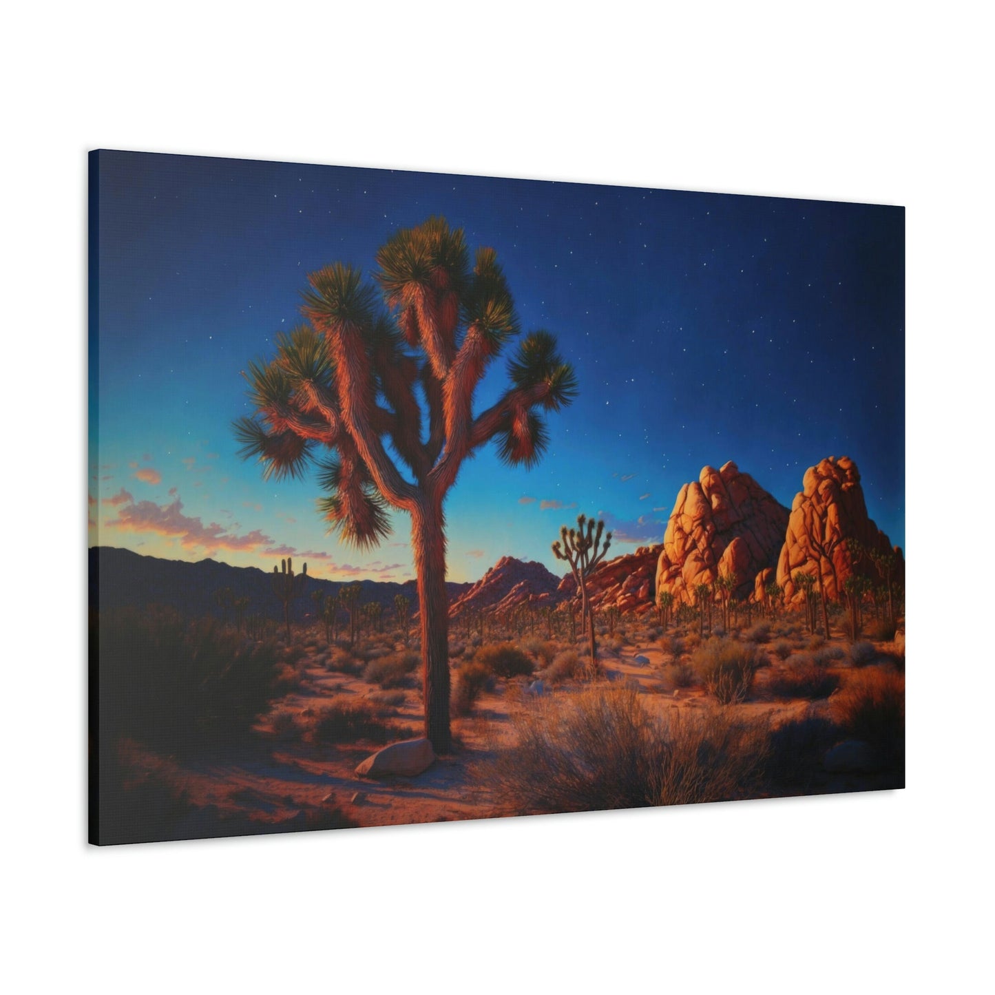 Joshua Tree Park Canvas Art Ready To Hang Large Print, Oil Painting, sunrise landscape, Sunset , Cactus