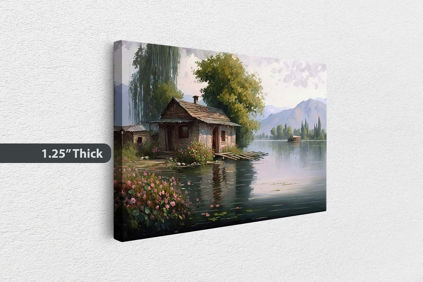 Lake Cottage Canvas Art Ready To Hang Large Print, Oil Painting, Landscape, Dali Lake India