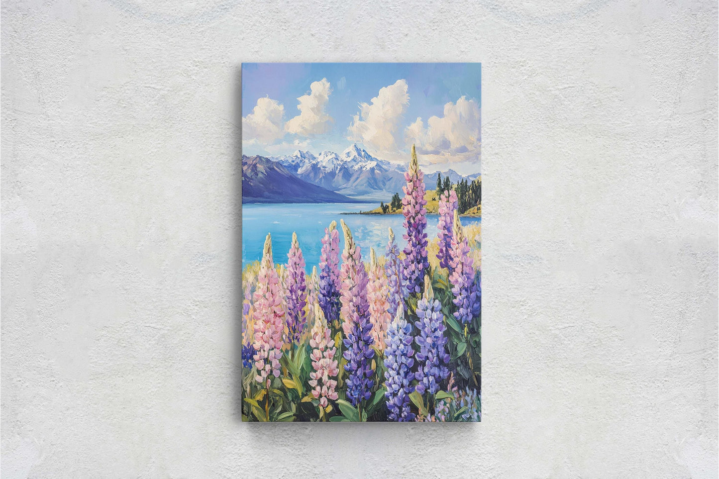 Lake Tekapo Painting, New Zealand Art, Landscape Painting, Wildflower Lake