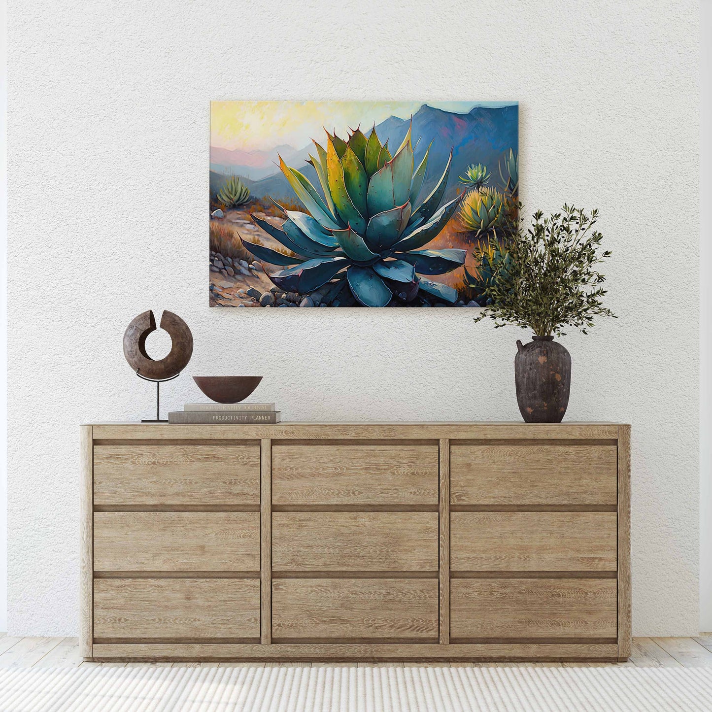 Agave Desert Canvas Art Ready To Hang Large Print, Oil Painting, Landscape