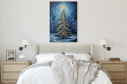 Starry Christmas Tree, Starry Night, Christmas Painting, Xmas Decor, Framed Canvas, Large Painting, Festive Print, Winter Art