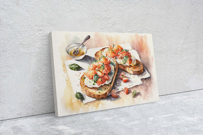Bruschetta Bread, Tapas, Appetizers, Kitchen Art, Dining Room, ,Ready To Hang, Large Print, Watercolor Painting, Restaurant Decor, Food Art